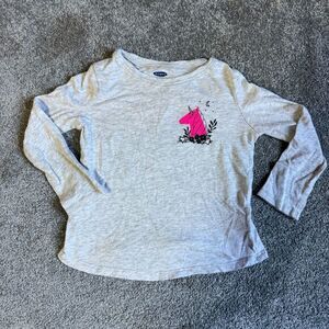 Old Navy Gray Long Sleeve T-Shirt with Pink Unicorn‎ Graphic Print Girls